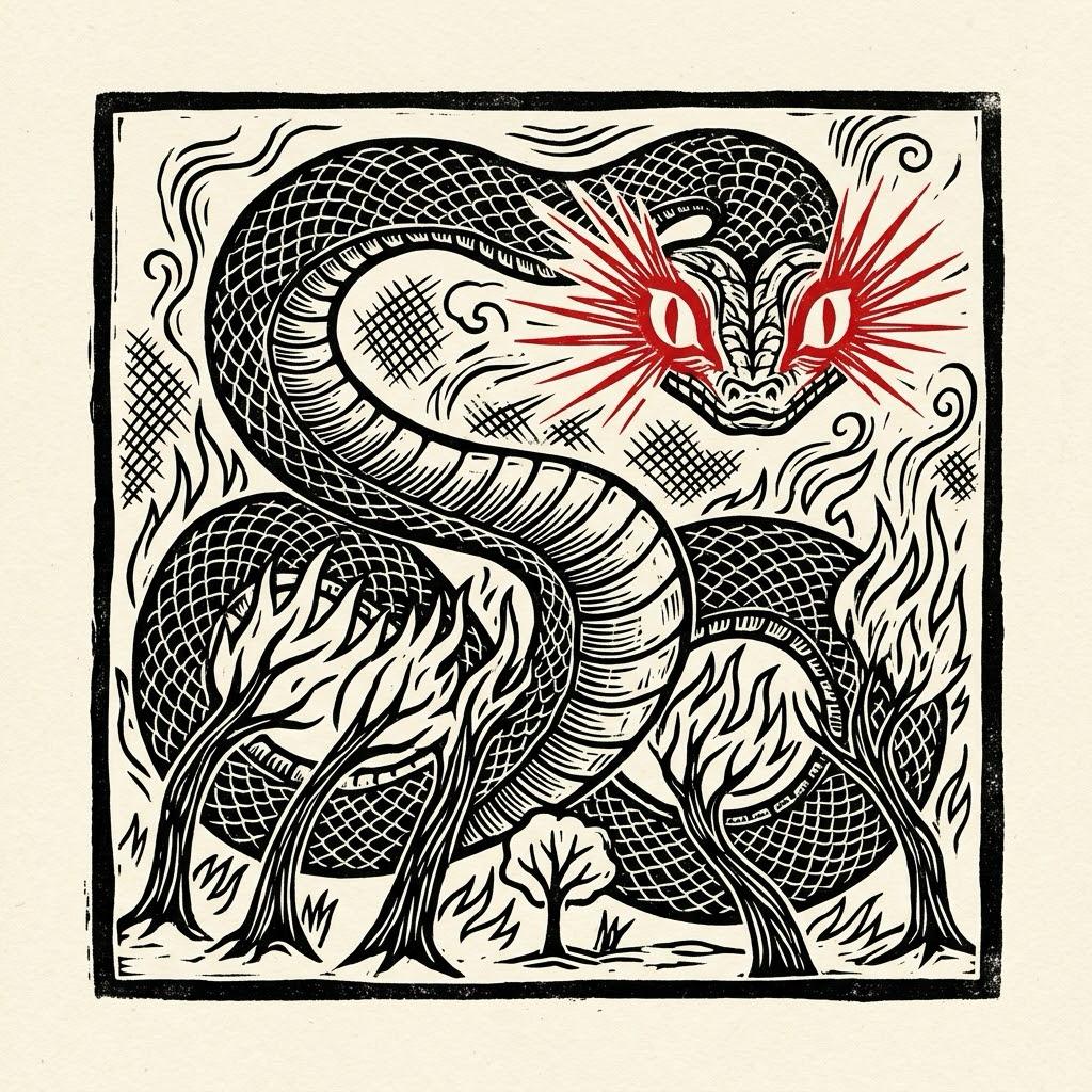 Cordel woodcut illustration of Boitatá