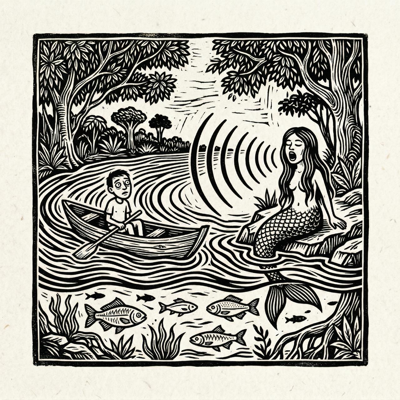 Cordel woodcut illustration of Iara
