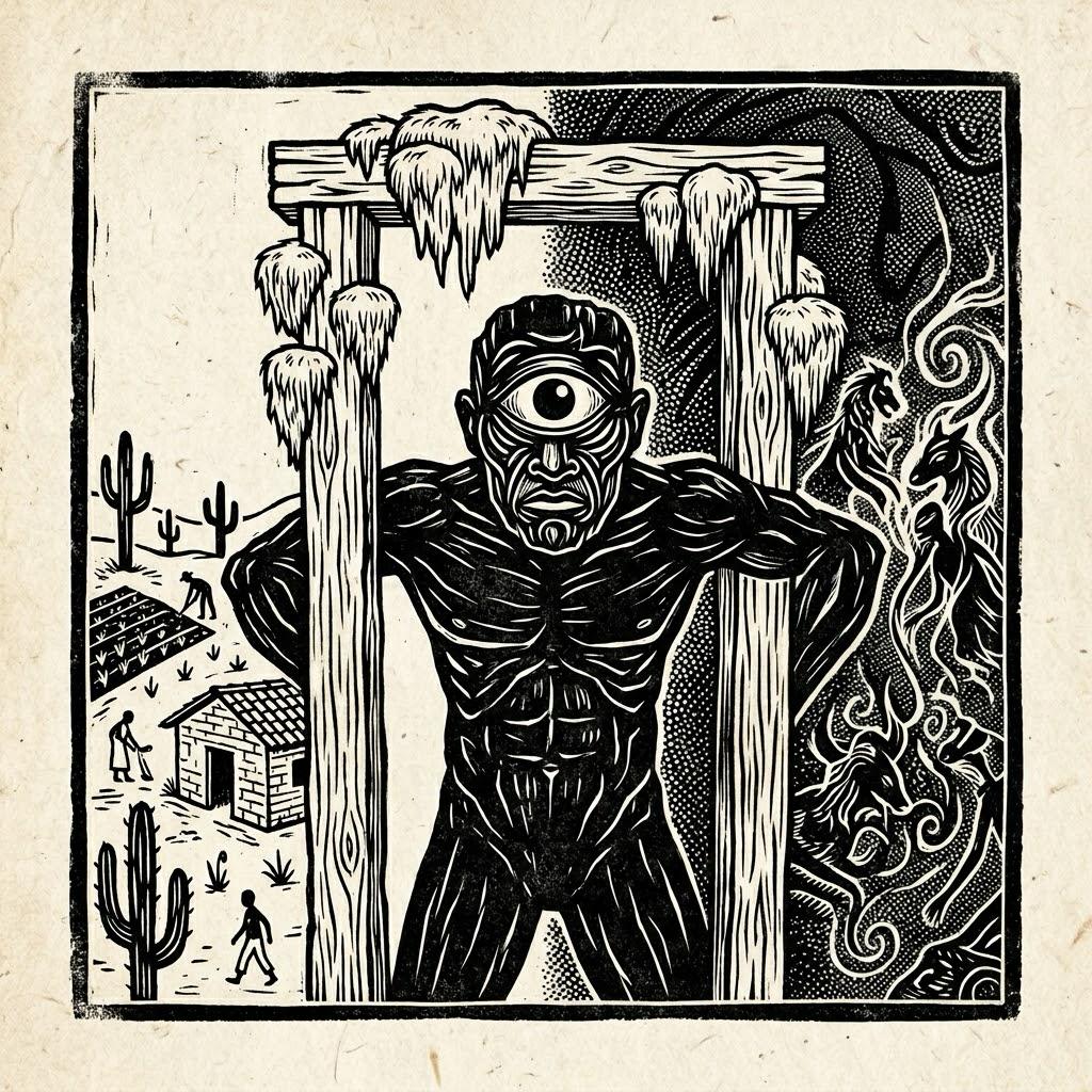 Cordel woodcut illustration of Jurupari